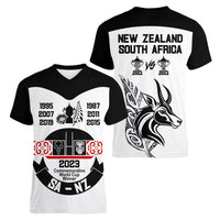 South Africa and New Zealand Women V Neck T Shirt Champion History Go Final 2023 Vintage Style LT03 - Polynesian Pride