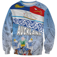 New Zealand Auckland Sweatshirt Auckland's Flag and Coat of Arms - Koru Art Maori Pattern
