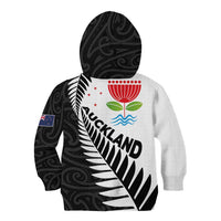 New Zealand Auckland Kid Hoodie Auckland's Emblem and Silver Ferns - Maori Art Tattoo