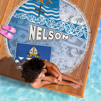 New Zealand Nelson Beach Blanket Nelson's Flag and Seal - Maori Art Tattoo LT03 - Polynesian Pride