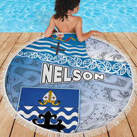 New Zealand Nelson Beach Blanket Nelson's Flag and Seal - Maori Art Tattoo LT03 - Polynesian Pride