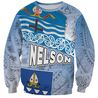 New Zealand Nelson Sweatshirt Nelson's Flag and Seal - Maori Art Tattoo LT03 Unisex White - Polynesian Pride