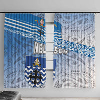New Zealand Nelson Window Curtain Nelson's Flag and Seal - Maori Art Tattoo LT03 With Hooks White - Polynesian Pride