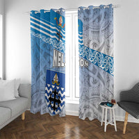New Zealand Nelson Window Curtain Nelson's Flag and Seal - Maori Art Tattoo LT03 With Grommets White - Polynesian Pride