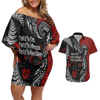 Aotearoa Toitu Te Tiriti Couples Matching Off Shoulder Short Dress and Hawaiian Shirt New Zealand Honour the Treaty - Te Tiriti Is Us