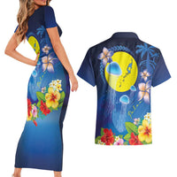 Palau Jellyfish Couples Matching Short Sleeve Bodycon Dress and Hawaiian Shirt Ocean Heritage Tropical Plants - Polynesian Pride