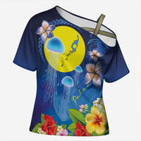 Palau Jellyfish Cross Shoulder Shirt Ocean Heritage Tropical Plants LT03 Female Blue - Polynesian Pride
