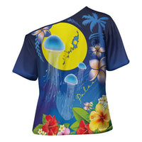 Palau Jellyfish Cross Shoulder Shirt Ocean Heritage Tropical Plants LT03 - Polynesian Pride