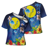 Palau Jellyfish Cross Shoulder Shirt Ocean Heritage Tropical Plants - Polynesian Pride