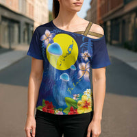 Palau Jellyfish Cross Shoulder Shirt Ocean Heritage Tropical Plants LT03 - Polynesian Pride