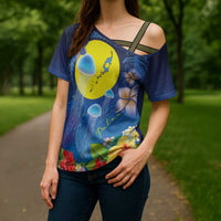 Palau Jellyfish Cross Shoulder Shirt Ocean Heritage Tropical Plants LT03 - Polynesian Pride