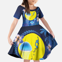Palau Jellyfish Family Matching Off Shoulder Short Dress and Hawaiian Shirt Ocean Heritage Tropical Plants - Polynesian Pride