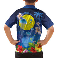Palau Jellyfish Family Matching Short Sleeve Bodycon Dress and Hawaiian Shirt Ocean Heritage Tropical Plants - Polynesian Pride