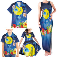 Palau Jellyfish Family Matching Tank Maxi Dress and Hawaiian Shirt Ocean Heritage Tropical Plants - Polynesian Pride