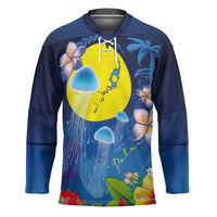 Palau Jellyfish Hockey Jersey Ocean Heritage Tropical Plants LT03 Unisex Blue - Polynesian Pride