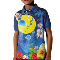 Palau Jellyfish Kid Polo Shirt Ocean Heritage Tropical Plants LT03 Kid Blue - Polynesian Pride