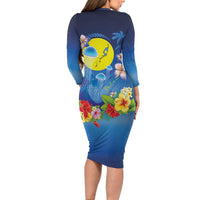 Palau Jellyfish Long Sleeve Bodycon Dress Ocean Heritage Tropical Plants - Polynesian Pride