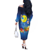 Palau Jellyfish Off The Shoulder Long Sleeve Dress Ocean Heritage Tropical Plants - Polynesian Pride