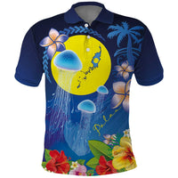 Palau Jellyfish Polo Shirt Ocean Heritage Tropical Plants LT03 Blue - Polynesian Pride