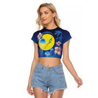 Palau Jellyfish Raglan Cropped T Shirt Ocean Heritage Tropical Plants LT03 Female Blue - Polynesian Pride