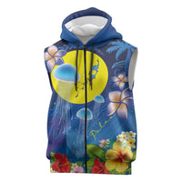 Palau Jellyfish Sleeveless Zip Hoodie Ocean Heritage Tropical Plants LT03 Blue - Polynesian Pride
