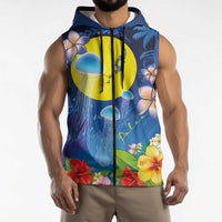 Palau Jellyfish Sleeveless Zip Hoodie Ocean Heritage Tropical Plants LT03 - Polynesian Pride