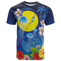 Palau Jellyfish T Shirt Ocean Heritage Tropical Plants LT03 Blue - Polynesian Pride