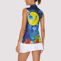 Palau Jellyfish Women Sleeveless Polo Shirt Ocean Heritage Tropical Plants - Polynesian Pride