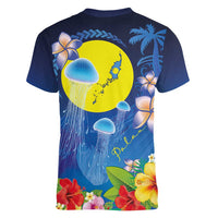 Palau Jellyfish Women V-Neck T-Shirt Ocean Heritage Tropical Plants - Polynesian Pride