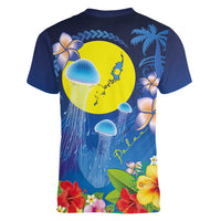 Palau Jellyfish Women V-Neck T-Shirt Ocean Heritage Tropical Plants LT03 - Polynesian Pride