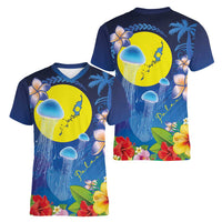 Palau Jellyfish Women V-Neck T-Shirt Ocean Heritage Tropical Plants LT03 - Polynesian Pride