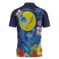 Palau Jellyfish Zipper Polo Shirt Ocean Heritage Tropical Plants LT03 - Polynesian Pride
