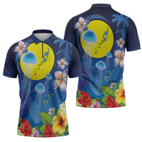 Palau Jellyfish Zipper Polo Shirt Ocean Heritage Tropical Plants LT03 - Polynesian Pride