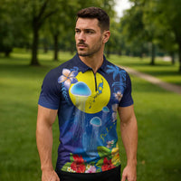 Palau Jellyfish Zipper Polo Shirt Ocean Heritage Tropical Plants LT03 - Polynesian Pride