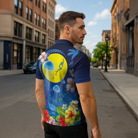 Palau Jellyfish Zipper Polo Shirt Ocean Heritage Tropical Plants LT03 - Polynesian Pride