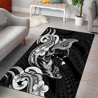 Hawaiian Manta Rays Area Rug Tribal Hibiscus Polynesian Tattoos Black Color - Polynesian Pride
