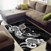 Hawaiian Manta Rays Area Rug Tribal Hibiscus Polynesian Tattoos Black Color - Polynesian Pride