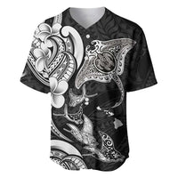 Hawaiian Manta Rays Baseball Jersey Tribal Hibiscus Polynesian Tattoos Black Color LT03 Black - Polynesian Pride