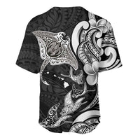 Hawaiian Manta Rays Baseball Jersey Tribal Hibiscus Polynesian Tattoos Black Color LT03 - Polynesian Pride