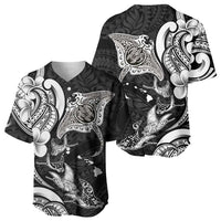 Hawaiian Manta Rays Baseball Jersey Tribal Hibiscus Polynesian Tattoos Black Color LT03 - Polynesian Pride