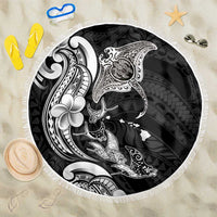 Hawaiian Manta Rays Beach Blanket Tribal Hibiscus Polynesian Tattoos Black Color - Polynesian Pride