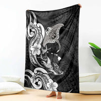 Hawaiian Manta Rays Blanket Tribal Hibiscus Polynesian Tattoos Black Color - Polynesian Pride