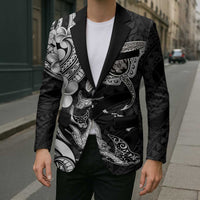 Hawaiian Manta Rays Blazer Tribal Hibiscus Polynesian Tattoos Black Color - Polynesian Pride