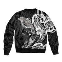Hawaiian Manta Rays Bomber Jacket Tribal Hibiscus Polynesian Tattoos Black Color - Polynesian Pride