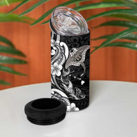 Hawaiian Manta Rays 4 in 1 Can Cooler Tumbler Tribal Hibiscus Polynesian Tattoos Black Color - Polynesian Pride