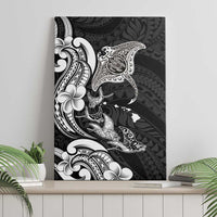 Hawaiian Manta Rays Canvas Wall Art Tribal Hibiscus Polynesian Tattoos Black Color - Polynesian Pride