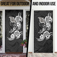 Hawaiian Manta Rays Door Cover Tribal Hibiscus Polynesian Tattoos Black Color - Polynesian Pride