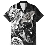 Hawaiian Manta Rays Family Matching Off Shoulder Maxi Dress and Hawaiian Shirt Tribal Hibiscus Polynesian Tattoos Black Color - Polynesian Pride