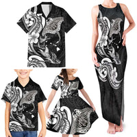 Hawaiian Manta Rays Family Matching Tank Maxi Dress and Hawaiian Shirt Tribal Hibiscus Polynesian Tattoos Black Color - Polynesian Pride
