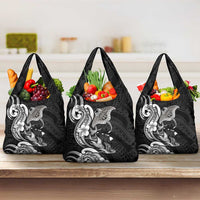 Hawaiian Manta Rays Grocery Bag Tribal Hibiscus Polynesian Tattoos Black Color - Polynesian Pride